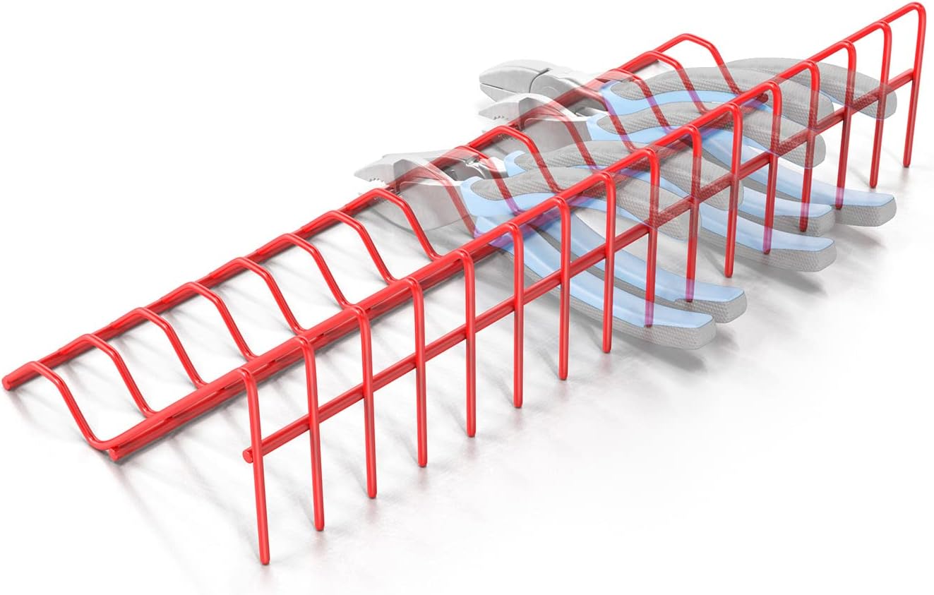Olsa Tools Plier Rack - Red Organizer for Tool Box Drawer Storage - Compact Holder Fits 16 Pliers - Professional Grade Build for Professional Use - Part 1017