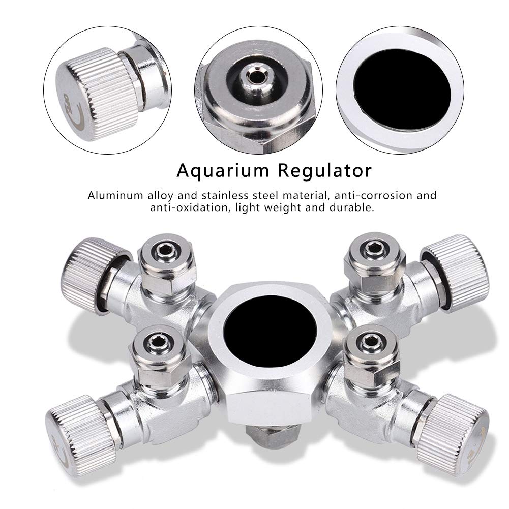 Régulateur de séparateur de CO2 de réservoir de Poissons, Valve à Aiguille précise d'aquarium d'alliage d'aluminium pour Le réservoir de CO2 d'usine d'aquarium(4 Voies)