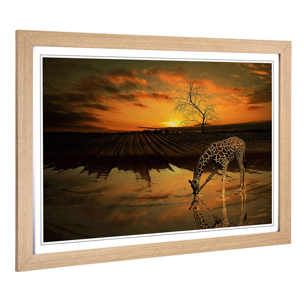 Big Box Art Framed Print of Sunset and Giraffe Landscape Design | Wall Art Picture | Home Decor for Kitchen, Living, Dining Room, Bedroom, Hallway, Office, Oak, A2 / 24.5x18 Inch / 62x45cm