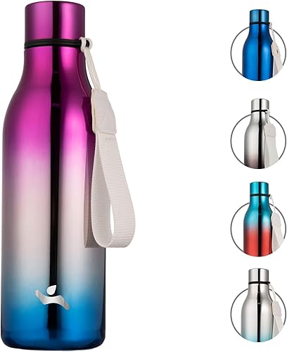 Miniatura 33 de Botella de agua aislada con correa, botella de acero inoxidable de doble pared de 25 onzas, botella de agua al vacío, botella de metal, rosa claro