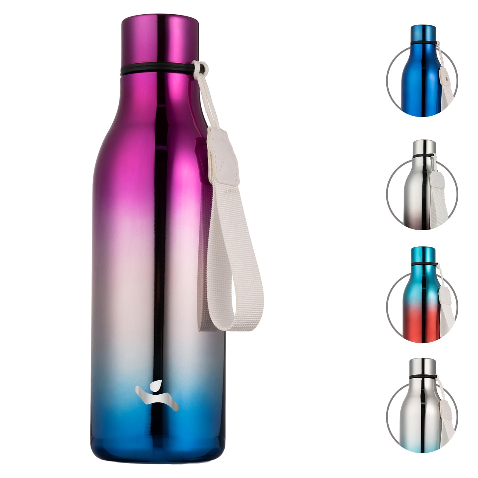 Konokyo 18 oz Insulated Stainless Steel Metal Water Bottle with Strap | BPA-free, leak-proof, dishwasher-safe reusable bottle with strap for gym, school, hiking, outdoor travel &amp; hydration