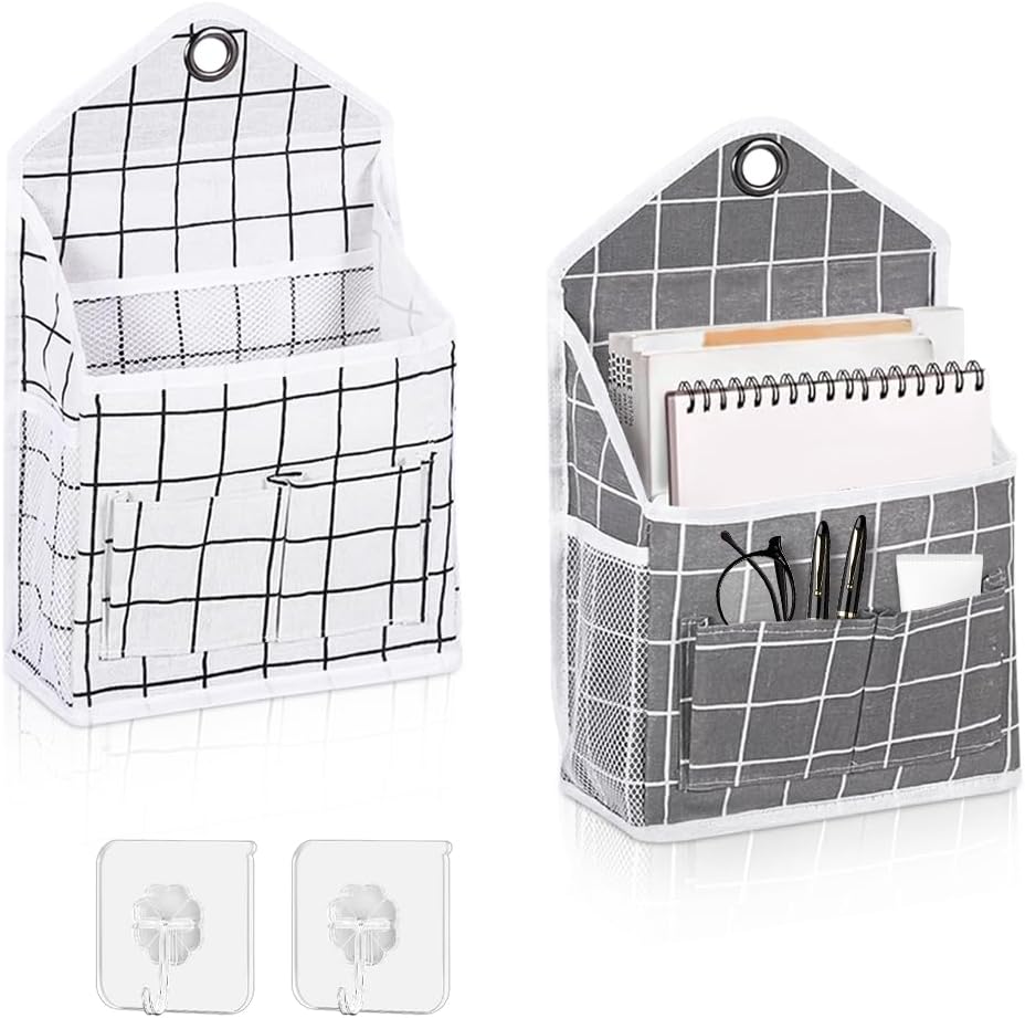 2PC Wall Hanging Storage Bag Organizer Baskets Caddy Closet (Grey+Beige)
