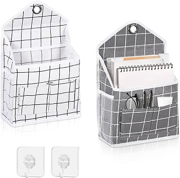 2PC Wall Hanging Storage Bag Organizer Baskets Caddy Closet Grey+Beige