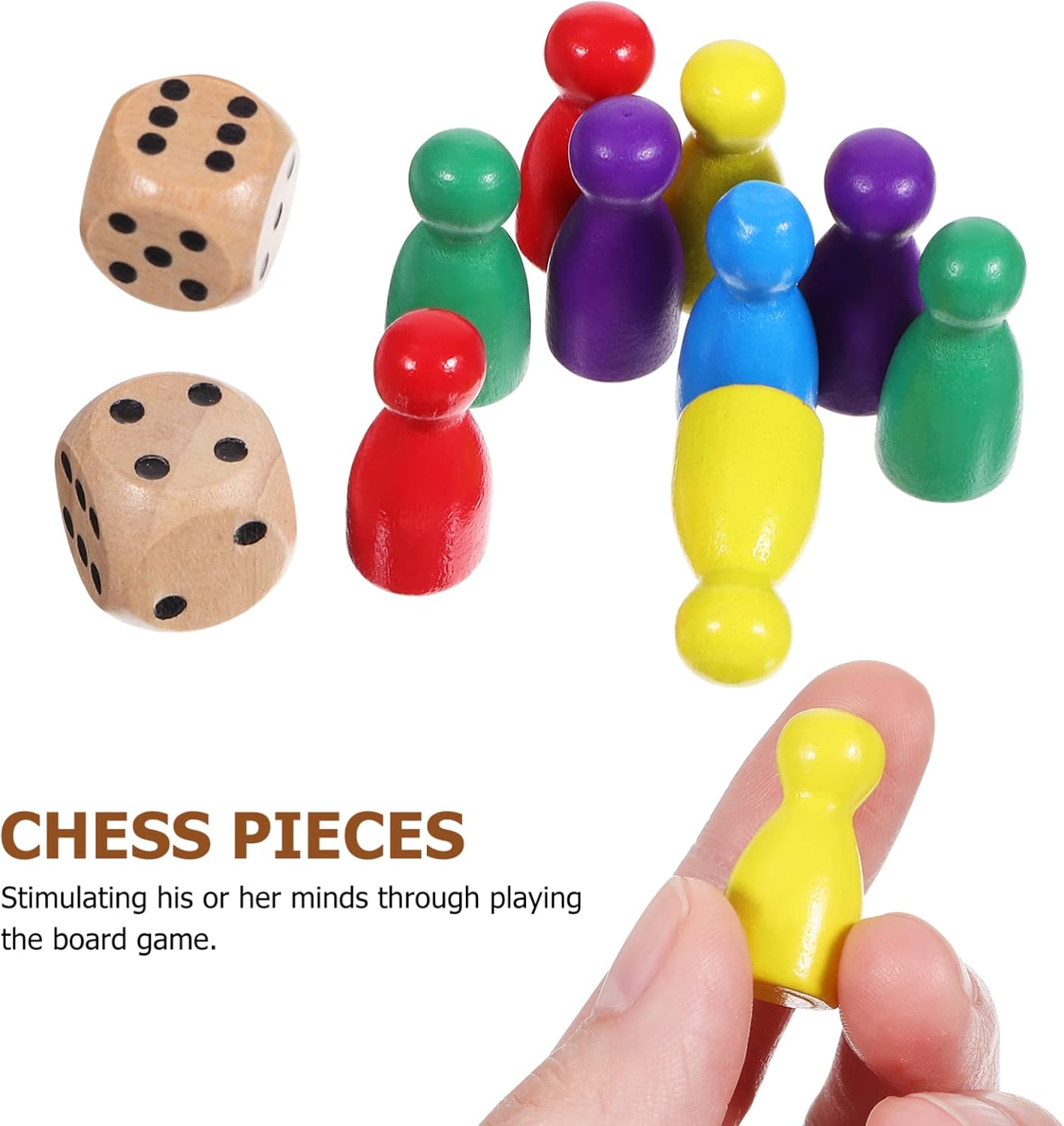 TOYANDONA Wooden Chess Pieces Set 52 Pcs Small Human Shape Chess Pawns with 2 Dice Board Game Accessories for Family Game Night Replacement