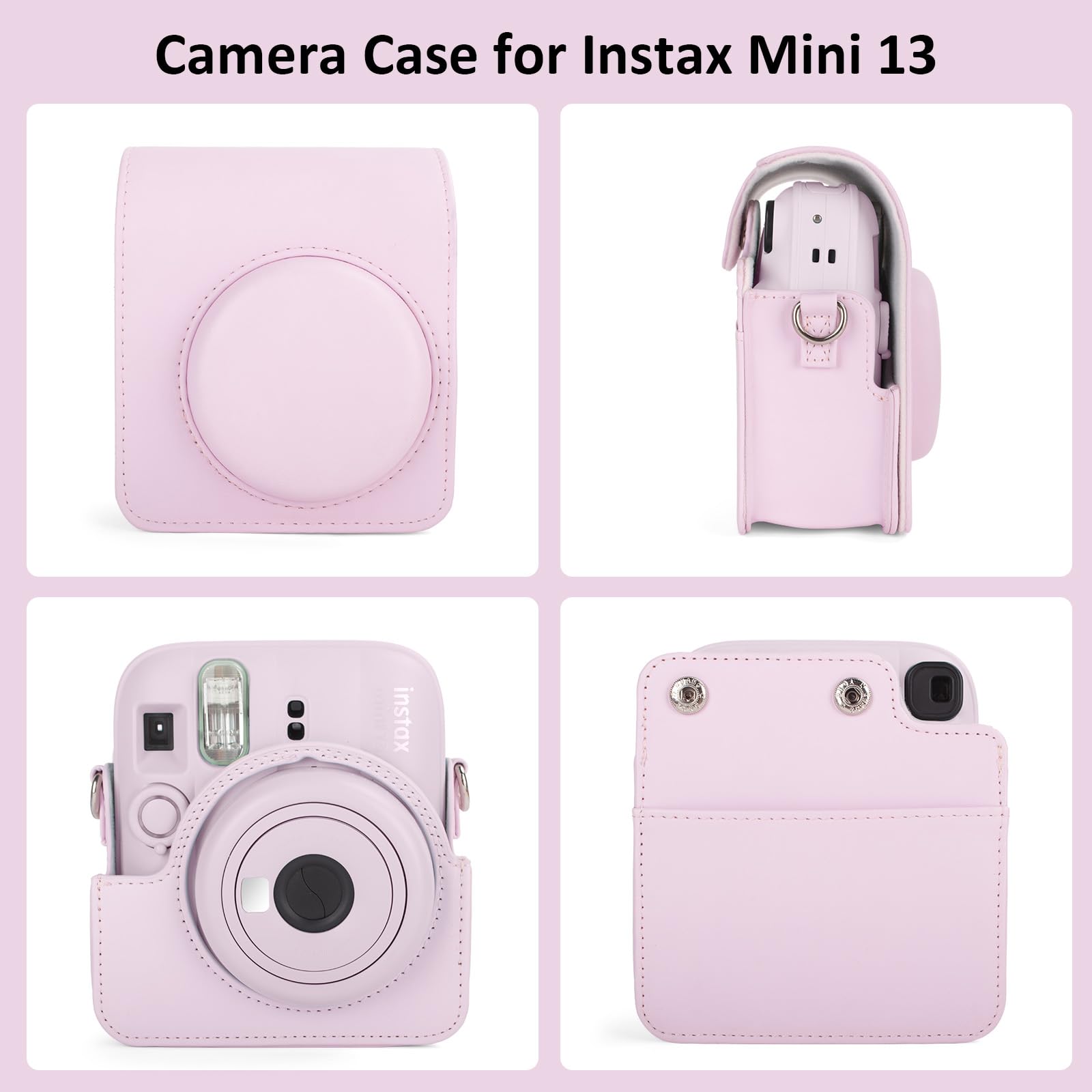 Custodia e album per fotocamera Instax Mini 13, elegante cover protettiva in pelle PU per fotocamera Fuji Instax Mini 13, borsa per il trasporto con album fotografico e tracolla - Rosa