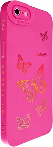 Miniatura 4 de Qokey Funda para iPhone SE 2022SE 2020iPhone 8iPhone 7 diseño de corazón de amor chapado en un lado con diseño de mariposa con protección completa