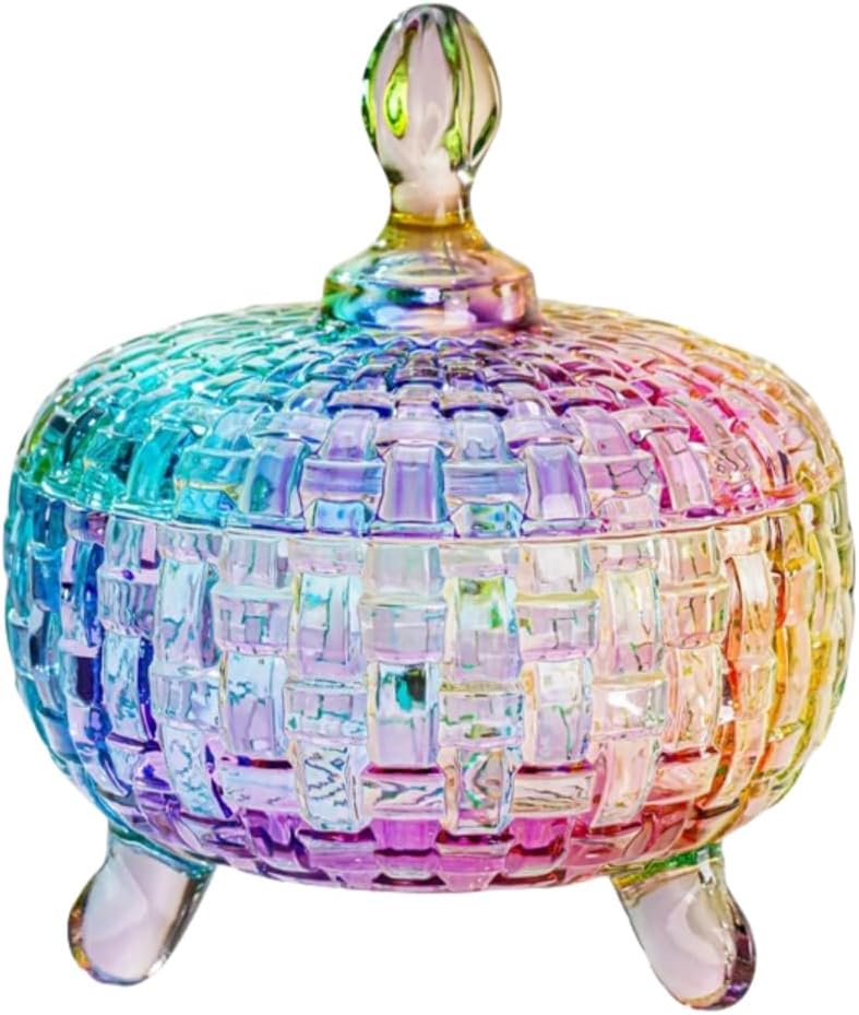 Crystal Sugar Bowl with Lid Colorful Candy Jars Decorative Glass Dish for Snacks Nuts Trinkets