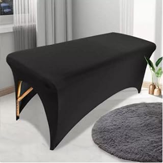 6FT Massage Table Cover, Stretchy Fitted Spa Bed Cover, Lash Bed Cover for Massage Table, Beauty Salon, Esthetician, Spa, Waxing, Tattoo, Black, 72 x 29 x 29.5 Inches