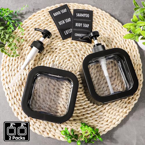 Image of Segbeauty 2pcs 16.9oz Refillable Hand Soap Dispenser, 500ml Leak-Proof Liquid Soap Dispenser for Bathroom, Dish Soap Dispensers for Kitchen Sink, Black Empty Plastic Shampoo Pump Bottle with Labels