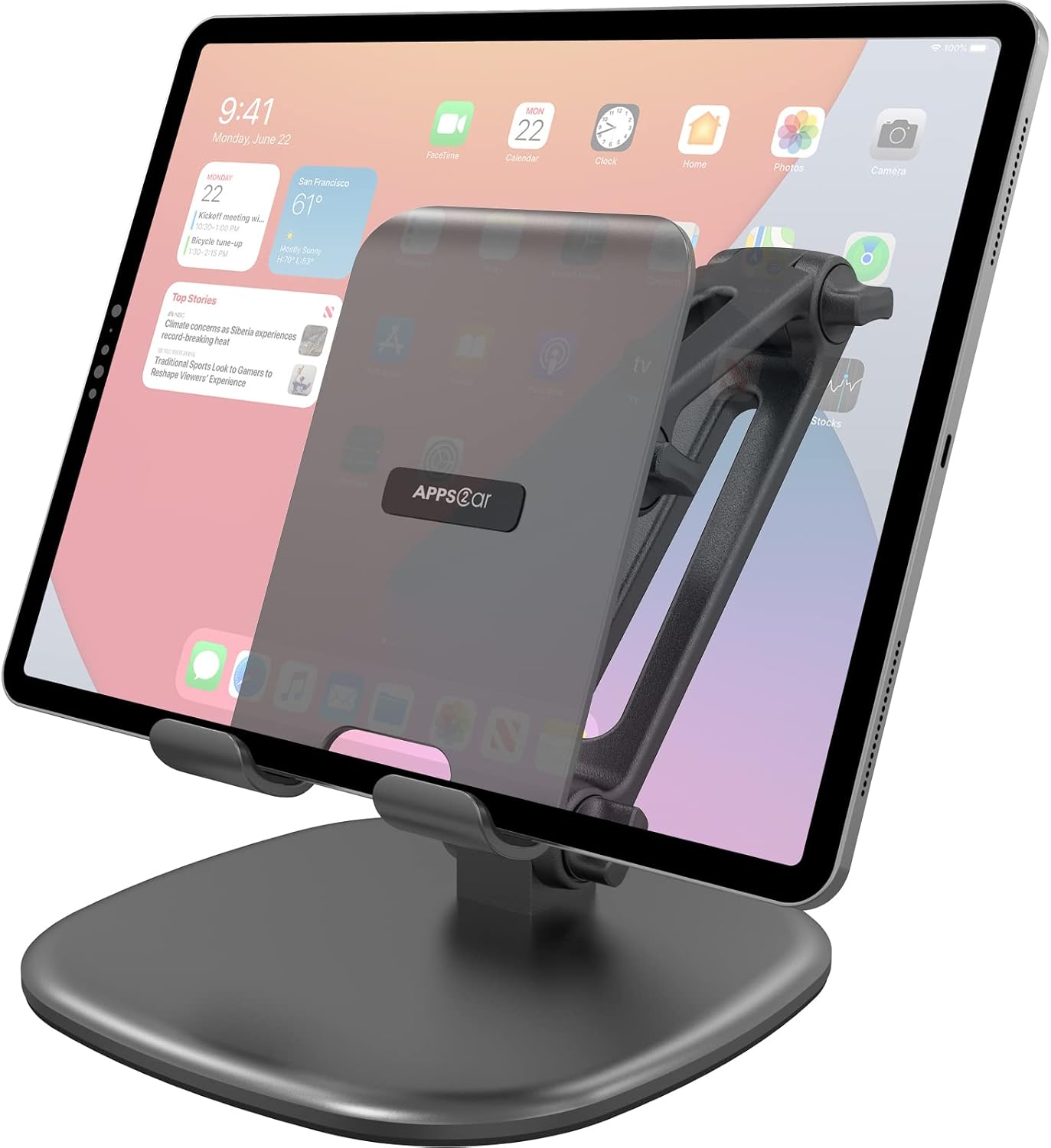 Tablet Stand for Desk [Upgraded Multi-Angle Adjustment], Foldable Adjustable Height Stand with Heavy Duty Metal Base Compatible with All iPad Pro Air Mini, Samsung Galaxy Tablets & Cell Phones (Black)