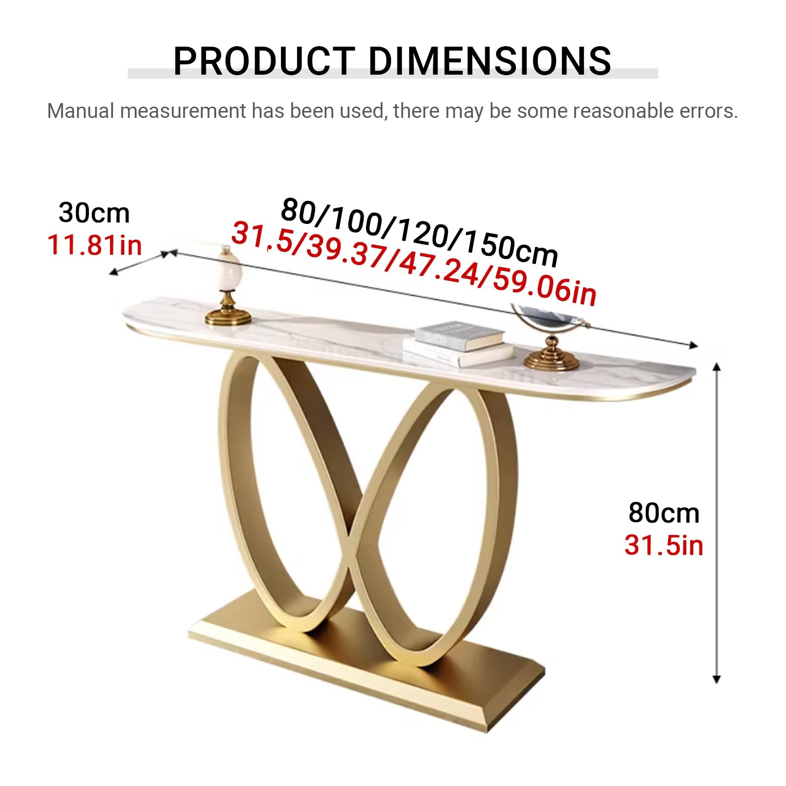 Consolle, Tavolino d'ingresso stretto effetto marmo con base geometrica in metallo, Tavolini d'appoggio contemporanei, Base decorativa creativa in acciaio al carbonio (Nero+Bianco, 120 cm/47,2")