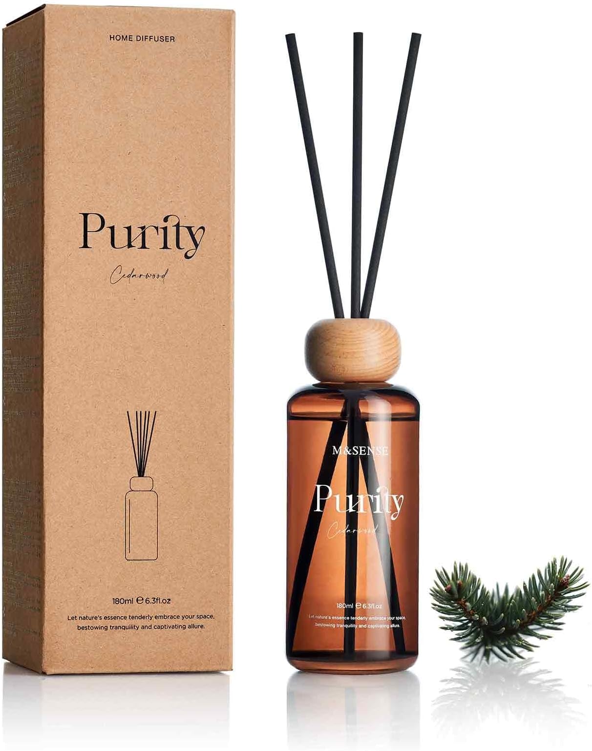 M&SENSE Reed Diffuser Set, Cedarwood Scented 6.3 fl oz Natural Essential Oil Diffusers with Sticks, Non-Toxic Organic Air Freshener, Long-Lasting Fragrance Oils for Living Room Bedroom Gifts for Women