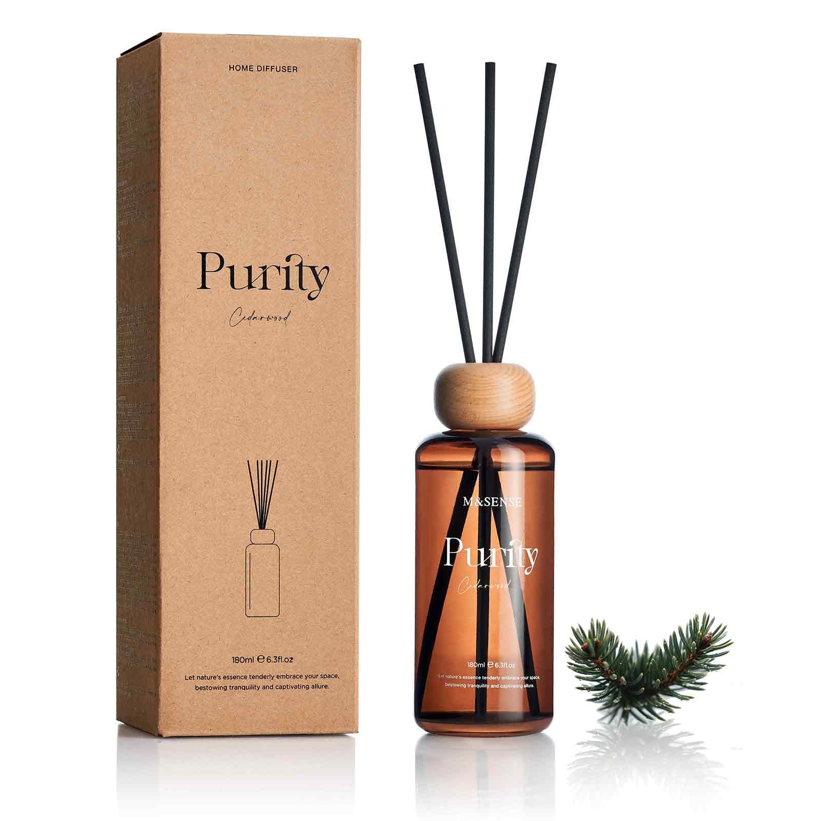 M&SENSE Cedarwood Reed Diffuser: 6.3 fl oz Non-Toxic Aroma Set with Sticks, Light & Subtle Fragrance, Long-Lasting Natural Essential Oil Gifts for Bedroom, Shelf Decor & Small Spaces