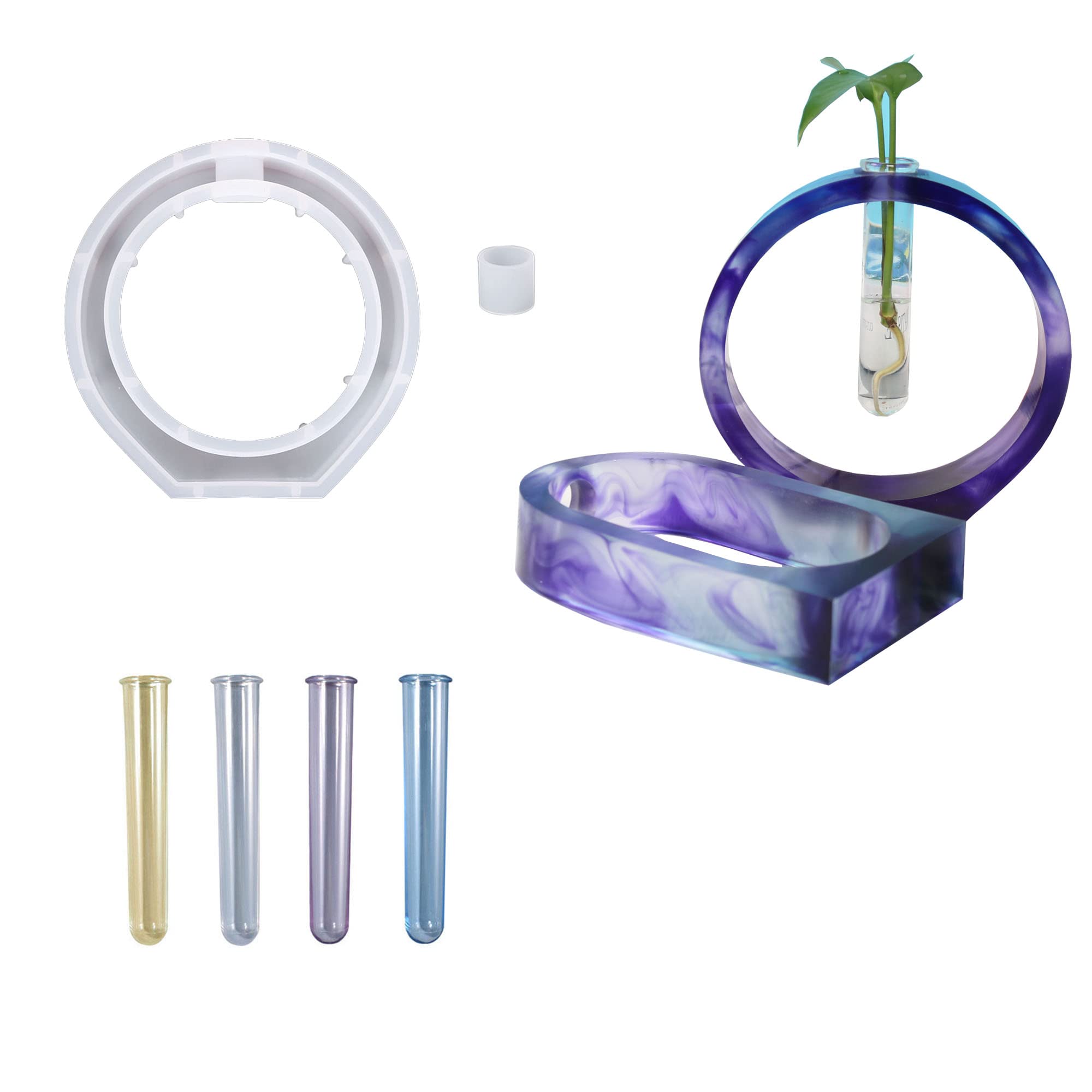 Cayway Resin Mould for Plant Propagation Station, Oval Vase Mould Vase Silicone Moulds for Resin Casting with 4 PCS Acrylic Test Tubes for Hydroponic