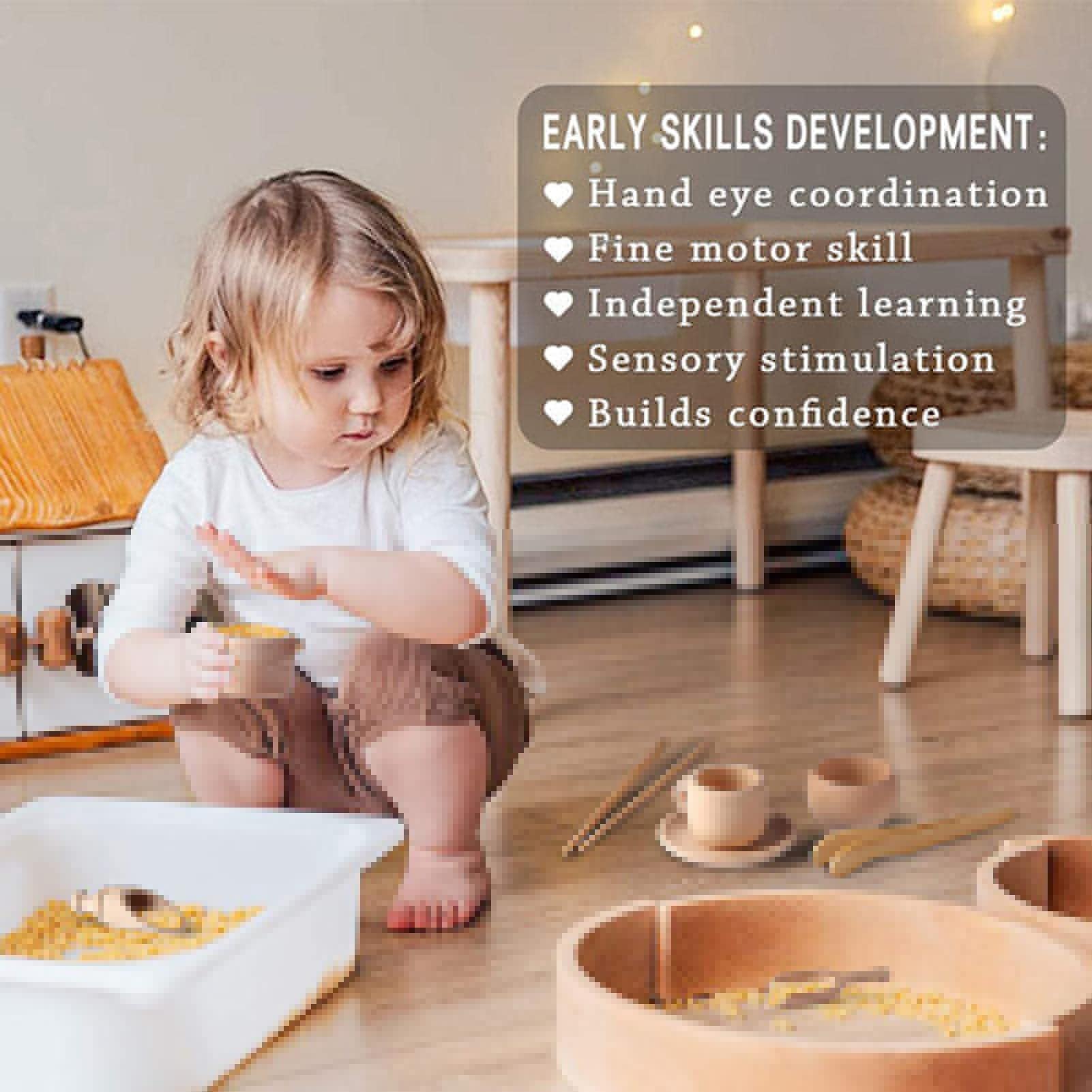 Generico Strumenti per contenitori sensoriali - Set di Giocattoli di 8 Palette in Legno e pinze in Legno | Giocattolo per l'apprendimento della motricità fine per Bambini 3 Anni in su,