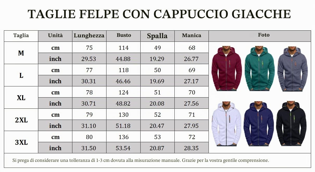 VANVENE Felpa da uomo con cappuccio e zip in pile (16 colori)