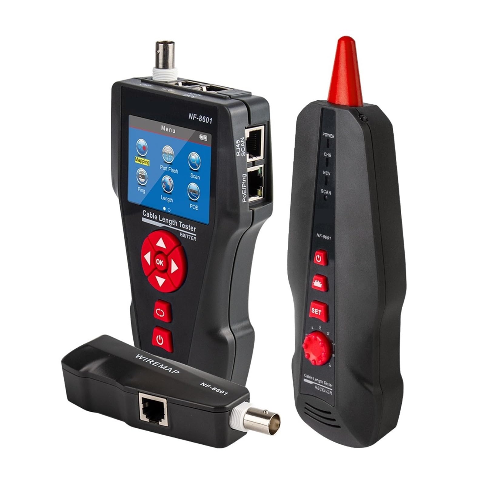 Probadores de Redes y Cables Probador De Cable De Red NF-8601 Buscador De Línea Bnc Rj45 Rj11 Cat5 Cat6 Cat7 LAN Ping PoE Prueba De Longitud Rastreador De Cable De Red