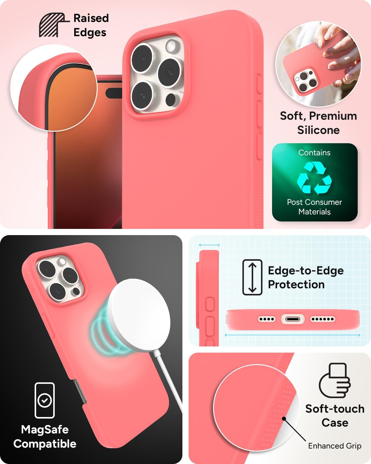 ZAGG Manhattan Snap Case for iPhone 16 Pro Max - MagSafe Compatible, 13ft Drop Protection, Strengthened with Graphene, Soft Silicone, Slim & Lightweight Design, 96% Recycled Content, Begonia Pink