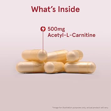 Jarrow Formulas Acetyl L-Carnitine Capsules - 500 mg - 60 Count - For Brain Health & Fatty Acid Metabolism - Vegetable Capsules - Non-GMO - Gluten Free