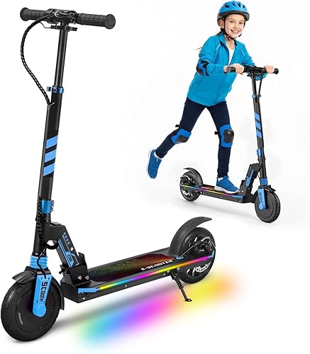 Patín eléctrico para niños, motor de 180W, 12 MPH y rango de 12 millas, patín plegable con arranque seguro no cero, frenos duales, carga máxima de