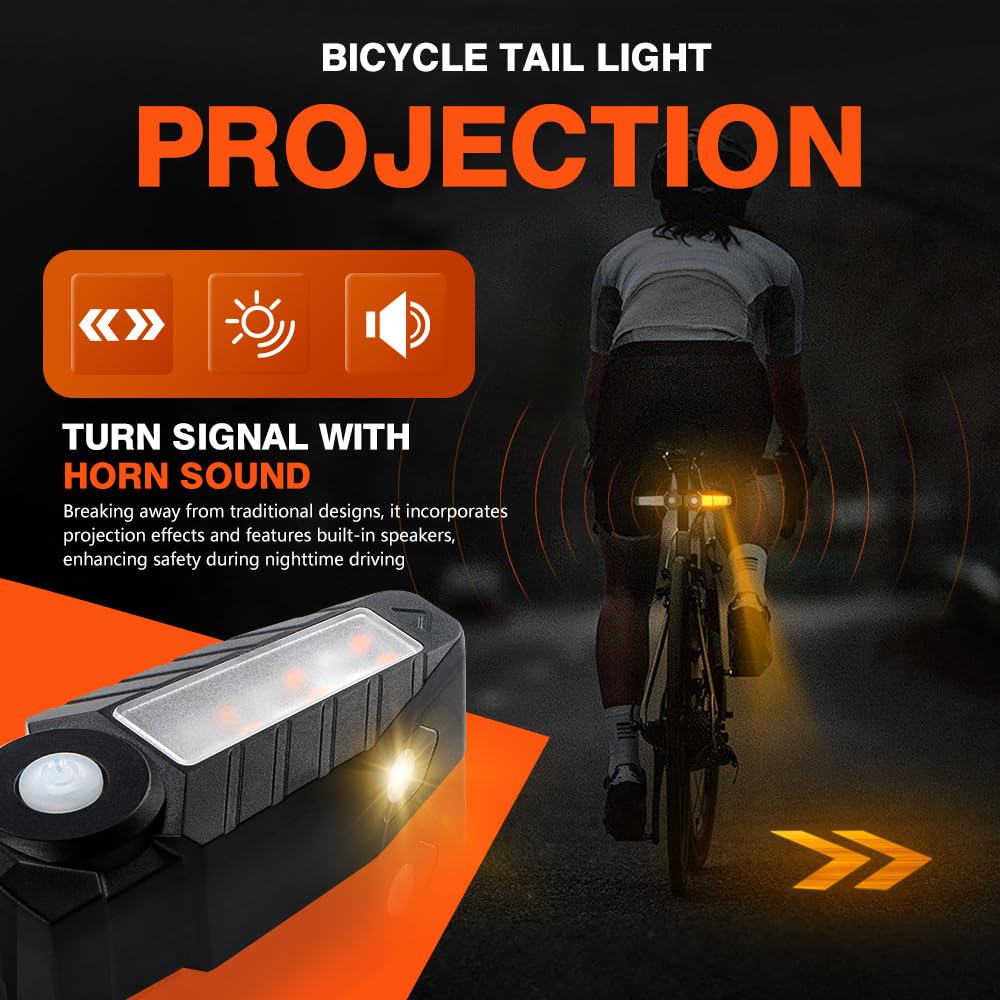 Feu Arrière de Vélo USB Rechargeable 150 Lumens avec Télécommande sans Fil et Effets Sonores, 5 Modes