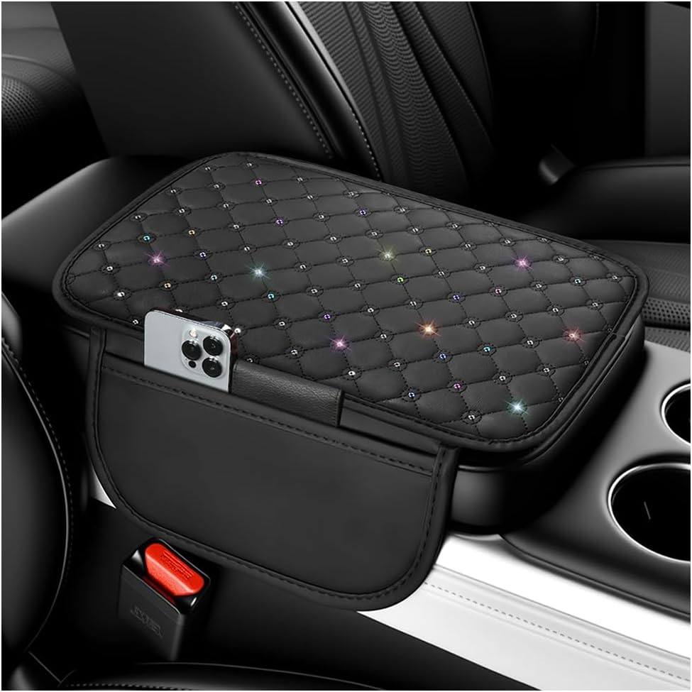 VKQTS Bling Star Car Center Console Armrest Cover with Side Pockets