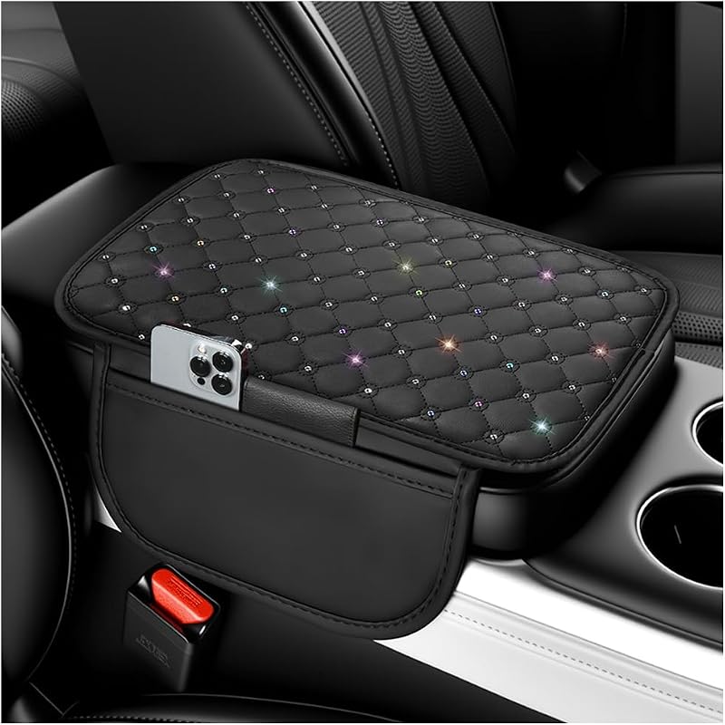 Capa de Console Central Automotivo VKQTS em Couro com Estampa de Estrelas e Bolsos Laterais – 1 unidade