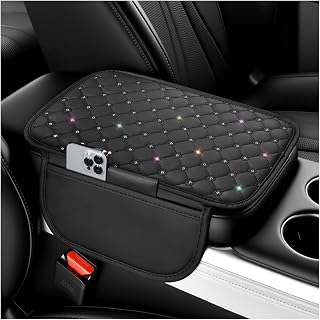 Bling Star Car Center Console Cover,Leather Arm Rest Cover for Car with Non-Slip Particles & Side Pokets,Cars Armrest Covers Cars Interior Accessories for Relieving Arm Fatigue