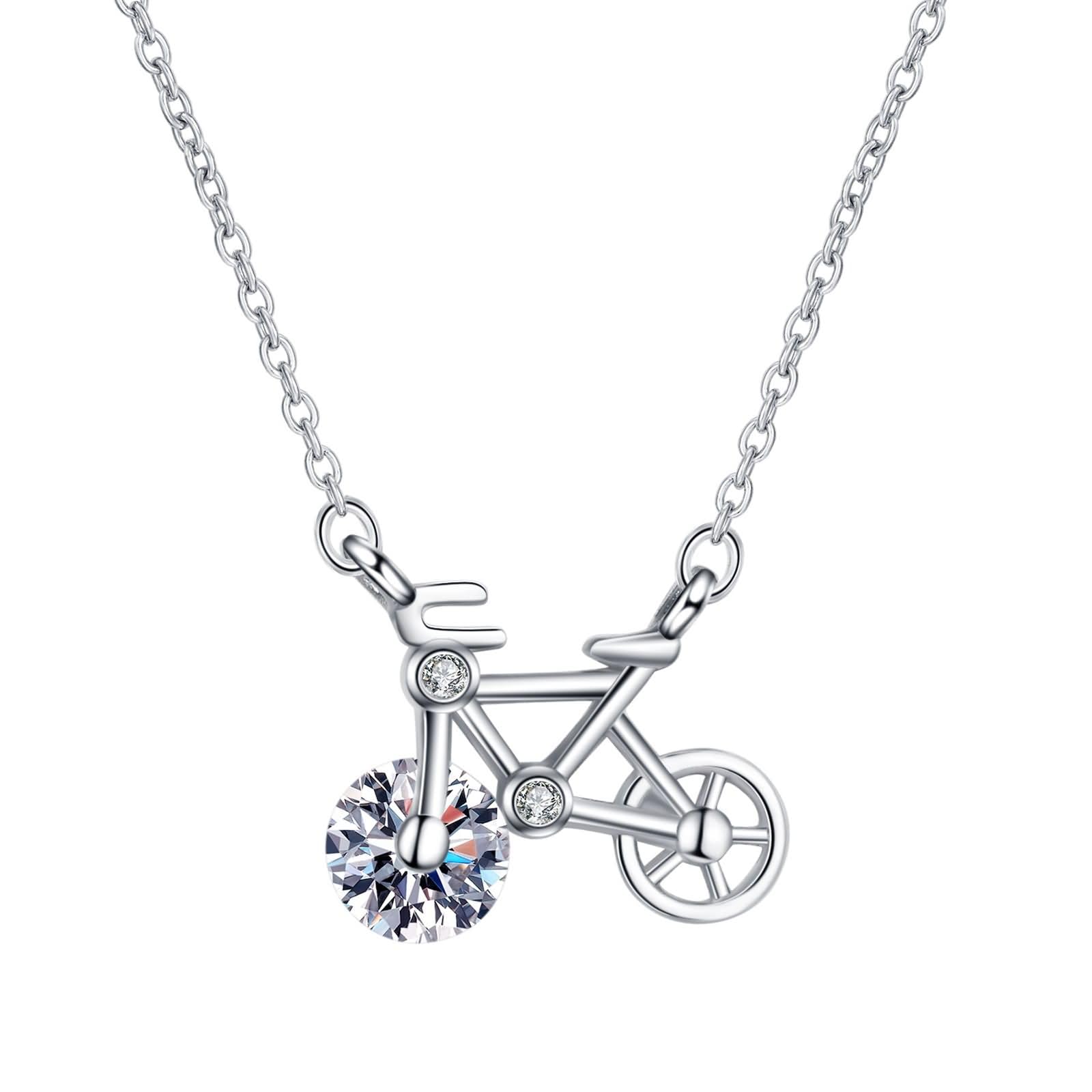 Collane Donna in Oro Bianco 9K / 14K / 18K, Bicicletta con Diamante Sintetico e Moissanite, Collana Argento Donna