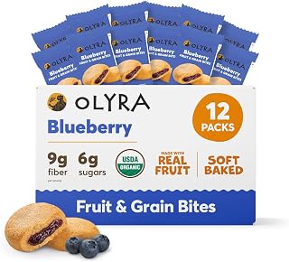 Blueberry Organic Bars, Prebiotic High Fiber Bars, Healthy Snacks for Kids, Low Sugar, Vegan, Office Bar, USDA Certified Organic, Non GMO (Pack of 12)