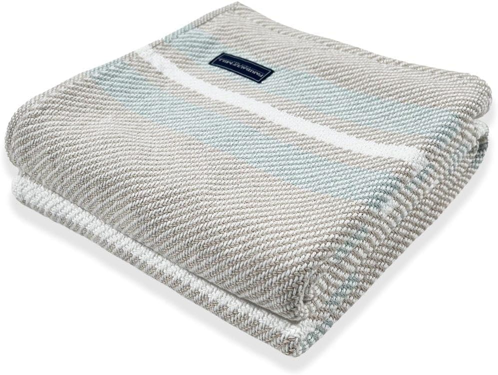 Faribault Mill Cabin Cotton Throw (White/Oyster/Surf)