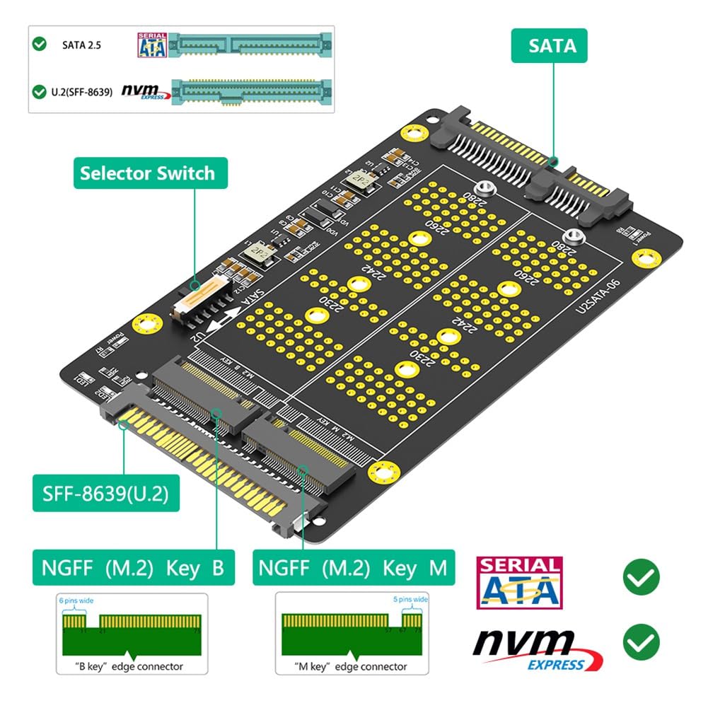 Adattatore SSD M.2 A SATA 2.5” – Per NVMe E NGFF, Connettore SFF-8639, Nuovo