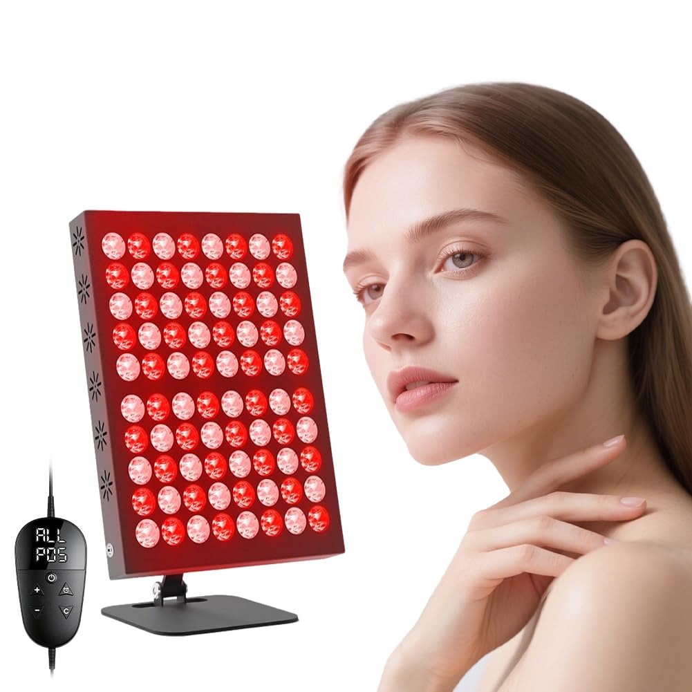 Zinueen Red Light Lamp for Full Body & Face, Infrared Lamp with 200 LEDs, 5 Brightness Levels & Tri Wavelengths (660/850/940nm), Large Panel with Adjustable Stand & Safety Glasses (80 LED)