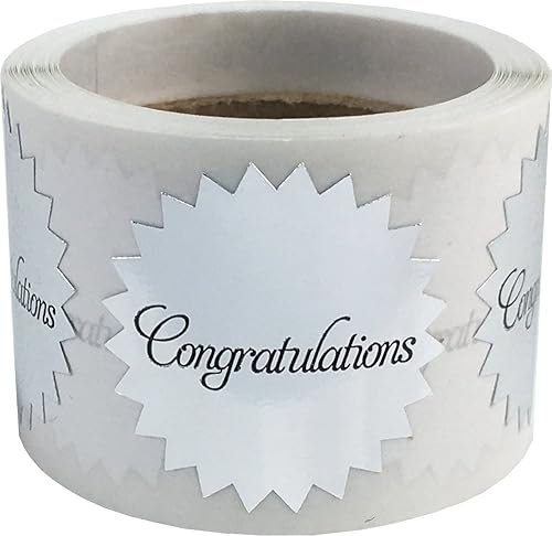 Pegatinas de felicitaciones metálicas plateadas, 1 pulgada, 100 etiquetas adhesivas Plateado metálica,Metálico Dorado