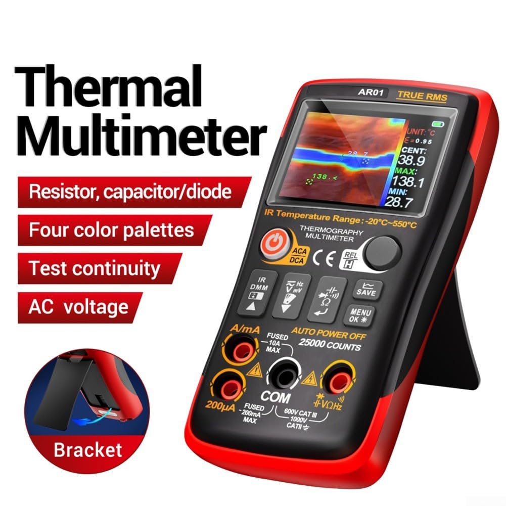 Multímetro digital de 25000 cuentas con cámara térmica 2 en 1, probador de voltaje de CA y CC para diagnóstico de circuito eléctrico, herramienta profesional de rango automático, negro, 14,9 cm