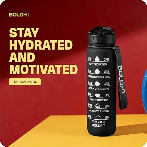 Miniatura 5 de Boldfit Botellas de agua con sorbo para adultos, niños, niñas, botella de agua motivacional con sorbete con popote y tiempo para gimnasio, oficina,