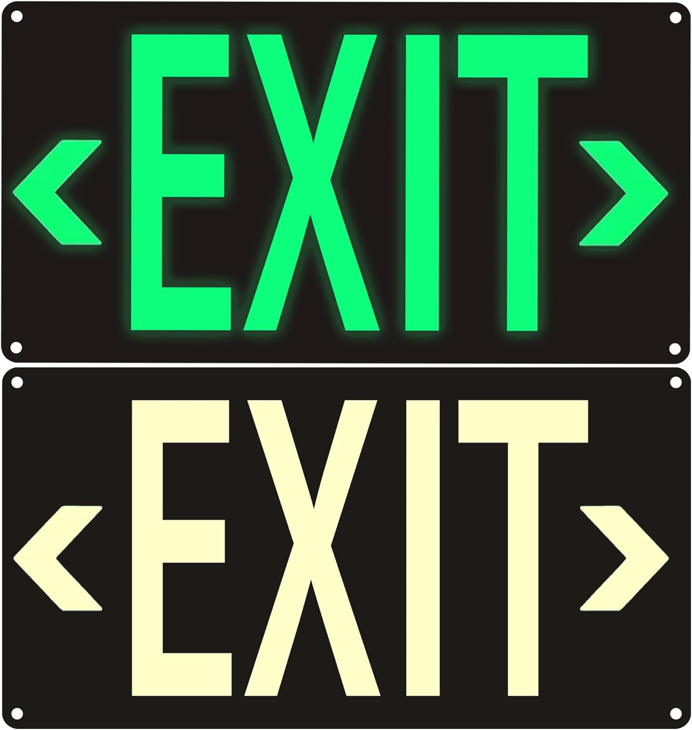 (4 Pack) Photoluminescent Exit Sign Black - Aluminum -14 x 7.5 x 0.04 Sign,With Removable Directional Arrows, With Strong Self Adhesive Tape.
