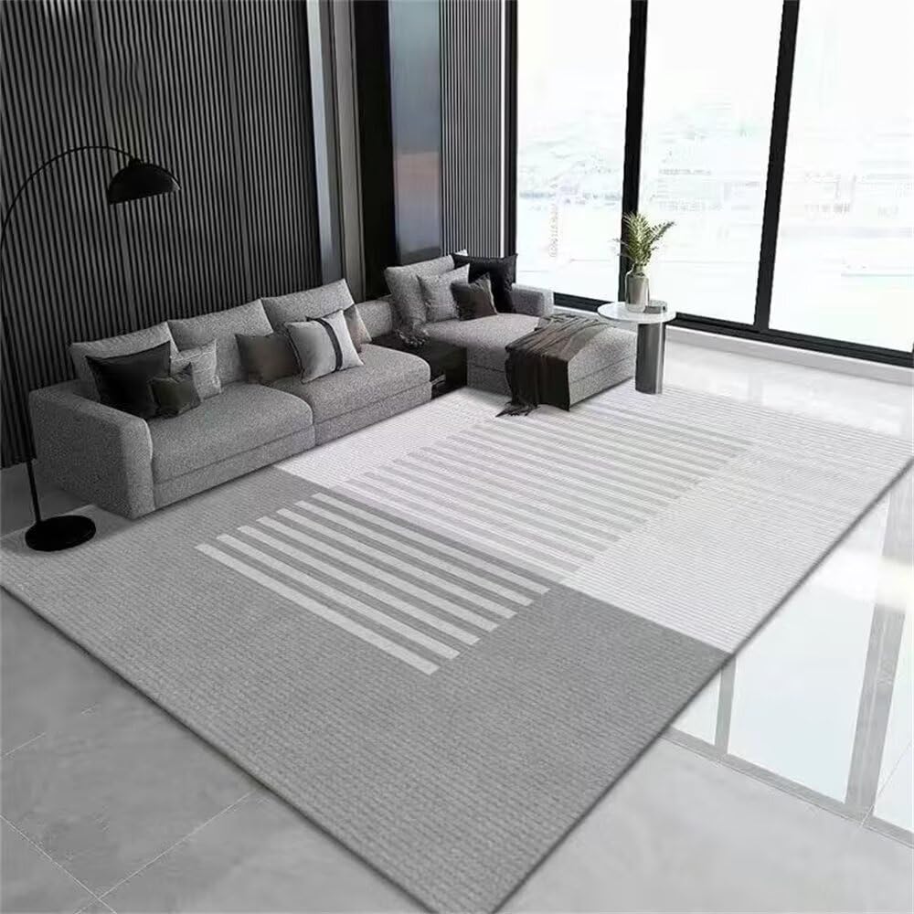 Tapis de salon gris rayé 100x160 cm moderne et lavable pour table basse