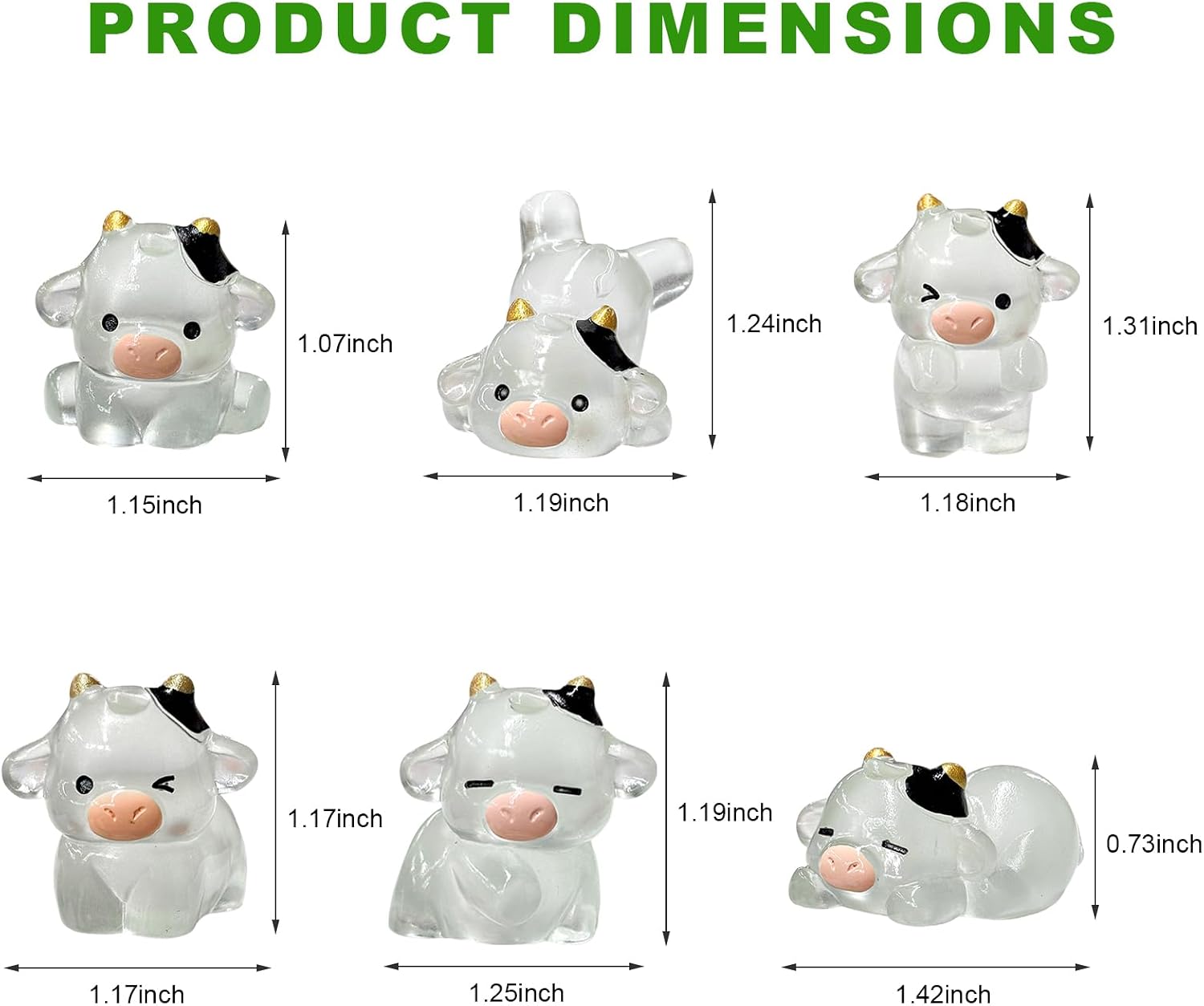 Cow Car Dashboard Decor Set, Resin Cow Dash Ornament (Transparent) image 2