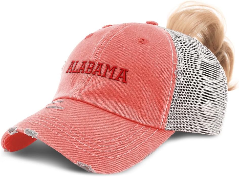 Ponytail Cap Women's Baseball Cap Embroidered Alabama USA State City E Embroidery Cotton