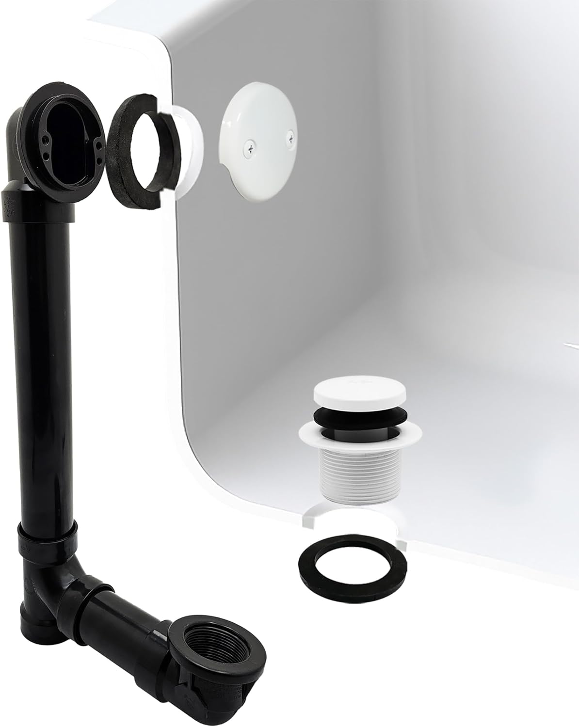 Westbrass A4931-50 1-1/2" x 12" Bath Waste & Overflow Assembly with Tip-Toe Drain Plug and 2-Hole Faceplate - Sch. 40 ABS Pipe, White