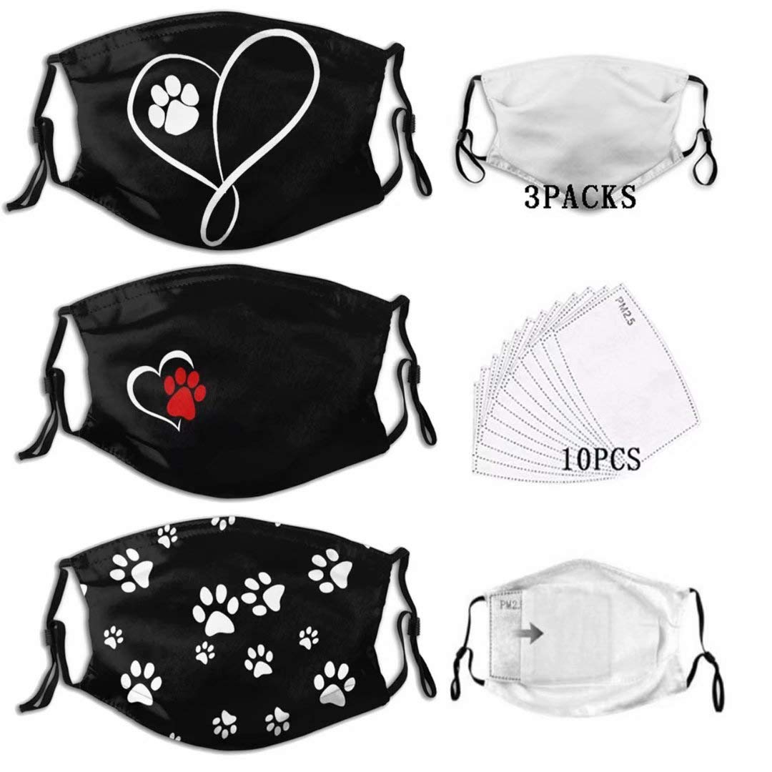 Tuyimm Face Mask Washable Reusable (3 Pcs) Men Women Adult Mouth Cover Adjustable Comfortable Windproof Dustproof Soft Fashion Masks with 10 Filters