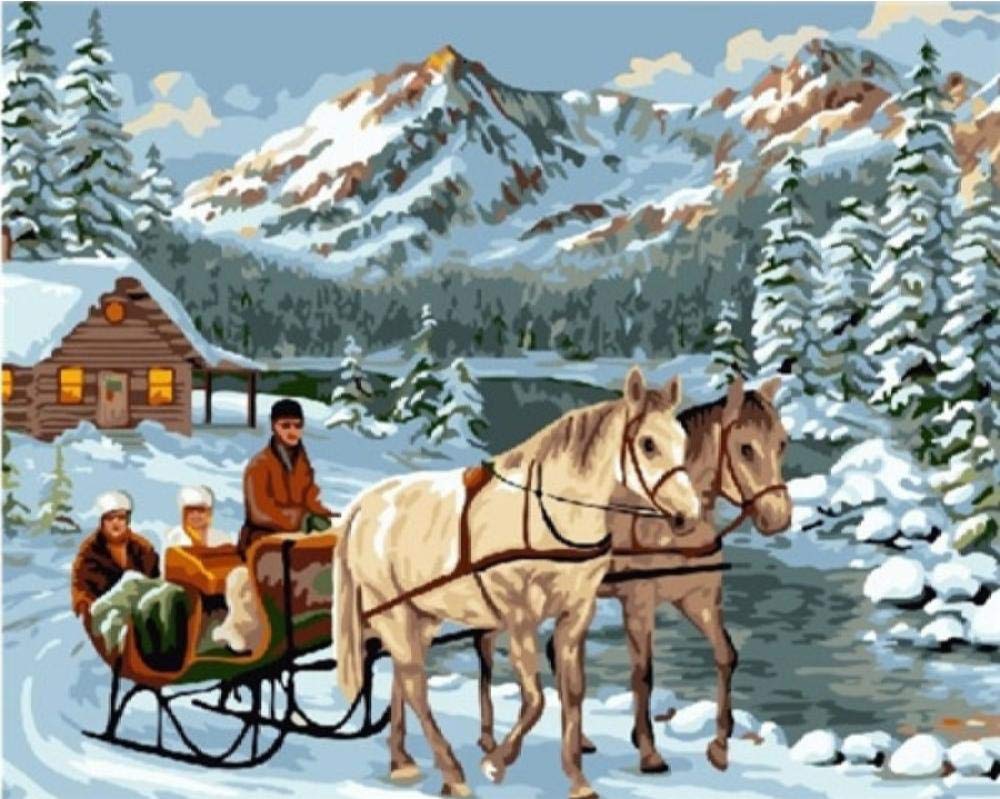 Paysage d'hiver en peinture par numéro pour une déco de maison cosy