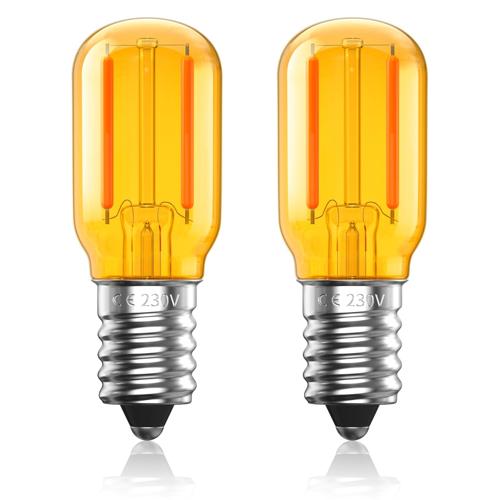 BrightArk 1W E14 LED Vintage Light Bulb Warm White,T22 Salt Lamp Bulb Small Edison Screw SES Light Bulb,2000K Tubular Orange Amber Glass Dim Night Light Bulbs,Equivalent 10W,Non-Dimmable,2-Pack