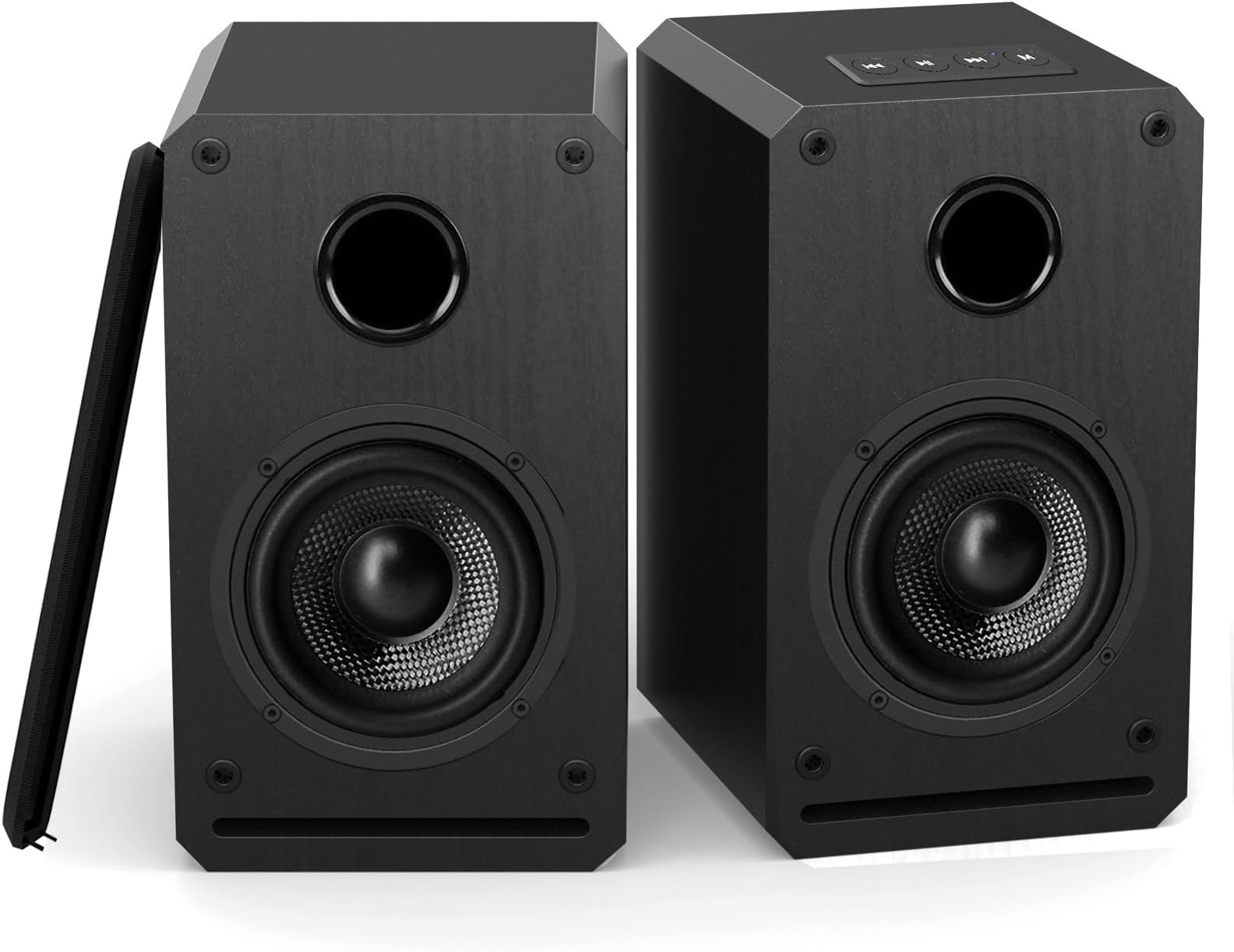 LONPOO Active Bookshelf Speaker 30W with Full Range 3-Inch Carbon Fiber Woofer, Computer Speaker Support Bluetooth 5.3, USB Playback,Aux-in and 3.5mm Earphone Port