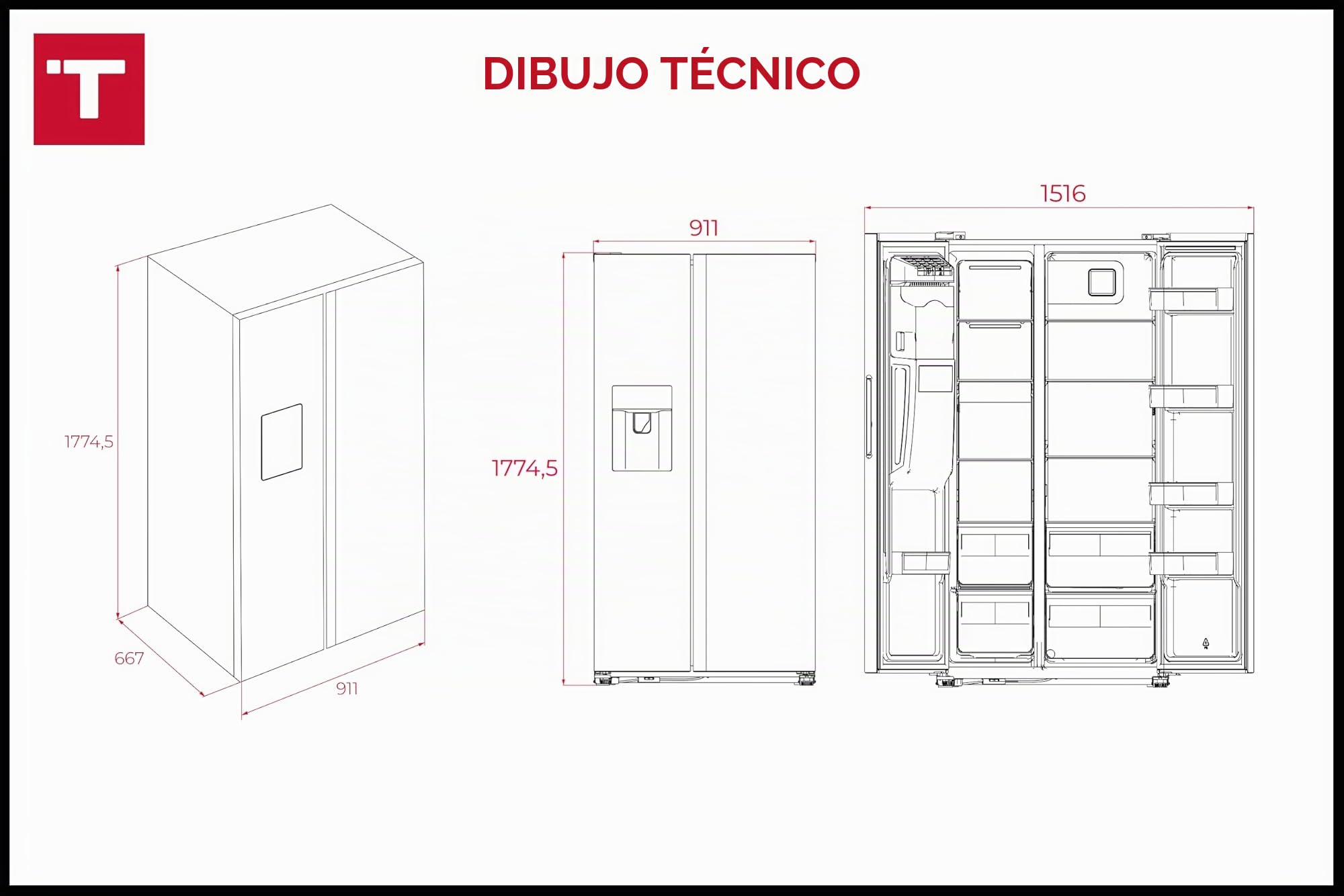 Teka Frigorífico americano 113430057 Clase E 1.7745mX91.1cm No Frost Acero Inoxidable