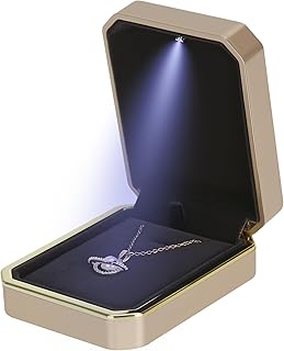 Luxury LED Pendant Necklace Gift Box with LED Light, Velvet Jewelry Storage Display Case for Proposal Engagement Wedding A...