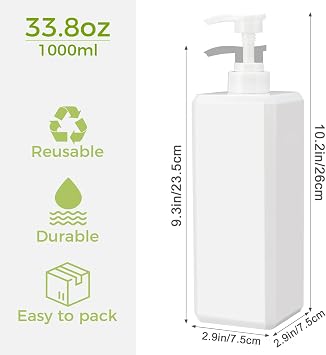 Suream 33.8 oz Refillable Pump Dispenser Bottle, 3Packs Large Shower Bottle Organizer with 4PCS Lables for Shampoo, Body Soap, Hand Soap, Conditioner, for Bathroom, Kitchen, Hotel, Salon, SPA