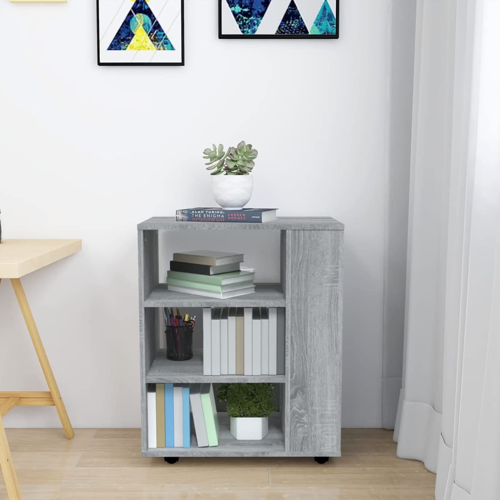 Armadietto con Ruote Grigio Sonoma 60x35x75cm Legno Multistrato,Carrello Porta Stampante, Mobiletto con Ruote, Supporto per Stampante in Legno, Classificatore per Documenti per Studio, Uffici