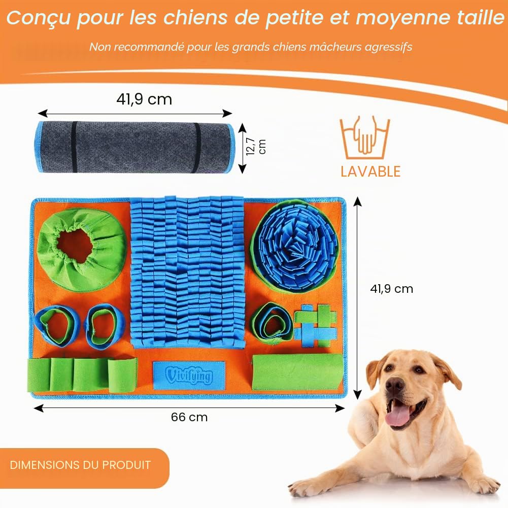 Vivifying Tapis à renifler pour chiens, jeu d'alimentation interactif pour l'ennui et la stimulation mentale, tapis d'alimentation pour chien encourage les compétences naturelles de recherche de